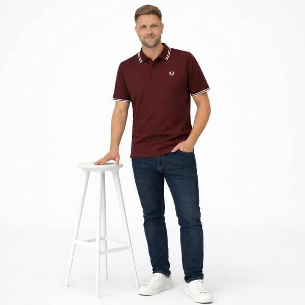 Fred Perry Twin Tipped Polo Shirt Oxblood/Ecru/Ecru