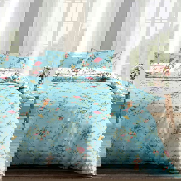 Velosso Birds Floral Printed Cotton Blend Duvet Cover and Pillowcase Set