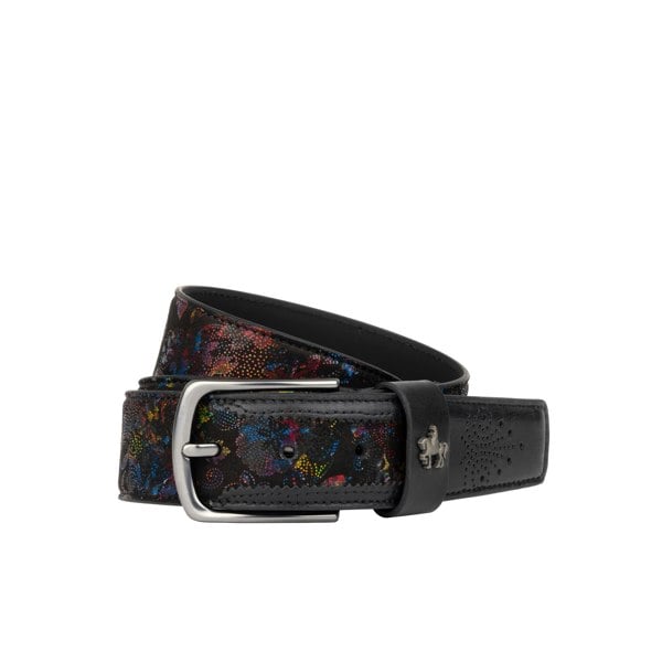 Embassy London Alec - Black Flower - Men's dressy belt in flower patterned genuine leather