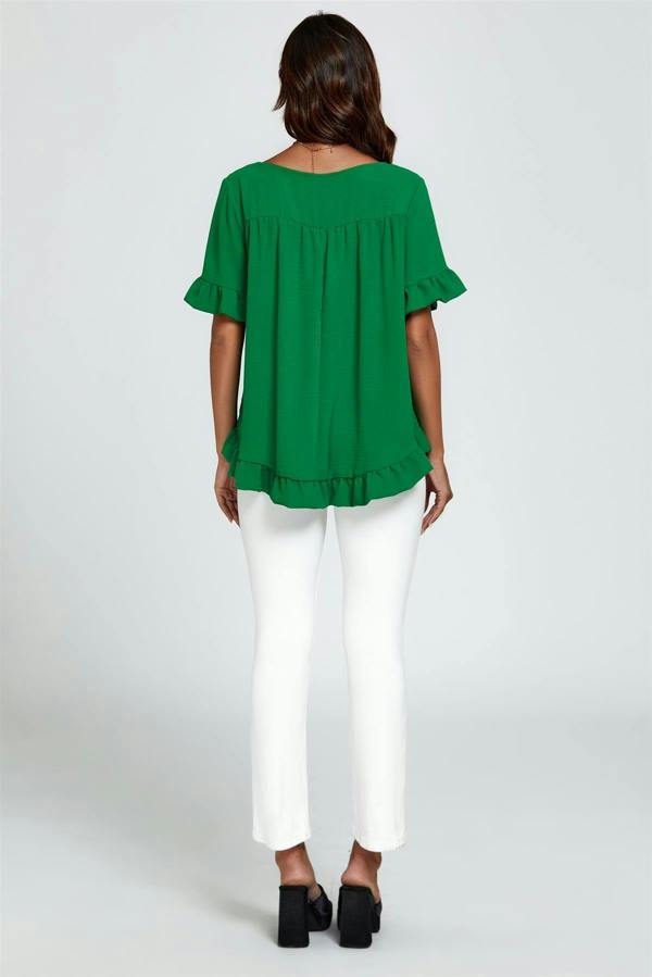 FS Collection Frill Detail Short Sleeves Top In Green