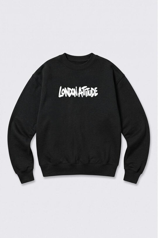 London Attitude Oversized Heavyweight City Graffiti Sweatshirt in Black
