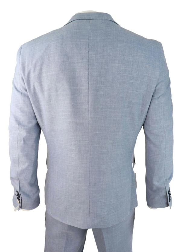 House of Cavani Mens 3 Piece Linen Suit Light Blue Summer Tailored Fit Wedding Prom Classic Suit