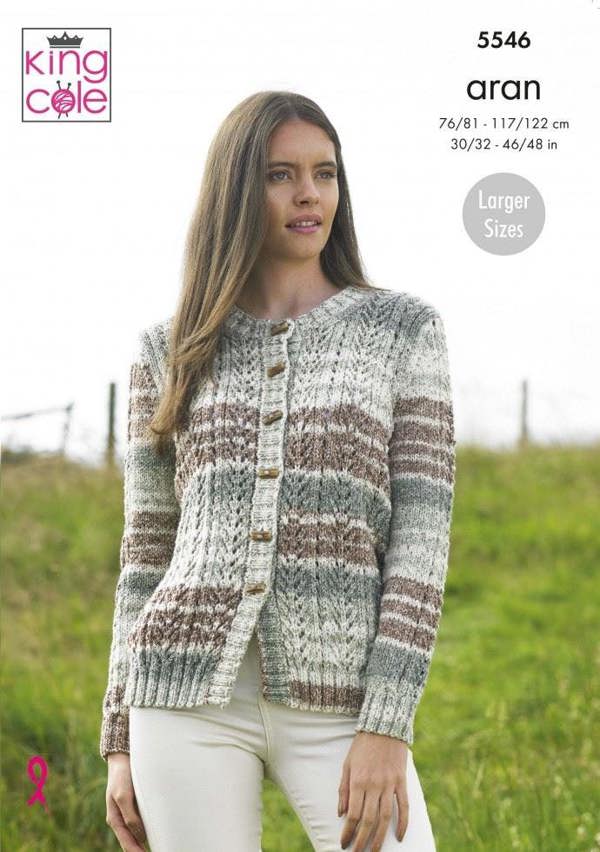 King Cole Drifter Aran Knitting Pattern 5546, Cardigans, Scarves, Headwear for Women, 30 - 48 Inches
