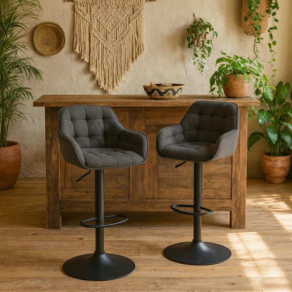 Wyld Haus Buttonfern Set of 2 Vintage Brown Diamond Upholstered Swivel Bar Stool