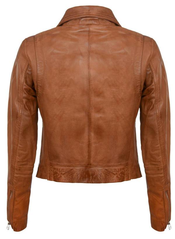 Womens Smart Leather Biker Jacket-Matlock - Upperclass Fashions 