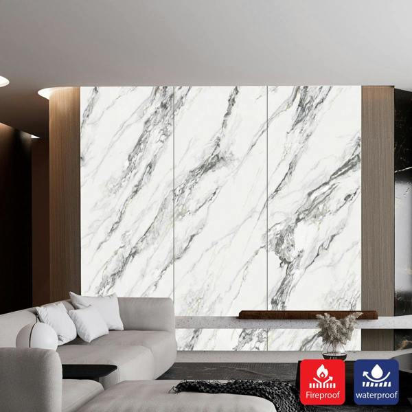 ENER-J Premium High-Gloss Marble SPC Panels (Up to 3-Piece Continuity) Size:1220 x 2440 x 4 mm (Pack of 3)