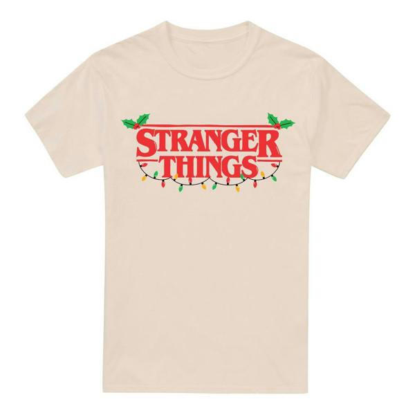 Stranger Things Mens Logo Christmas T-Shirt - Natural