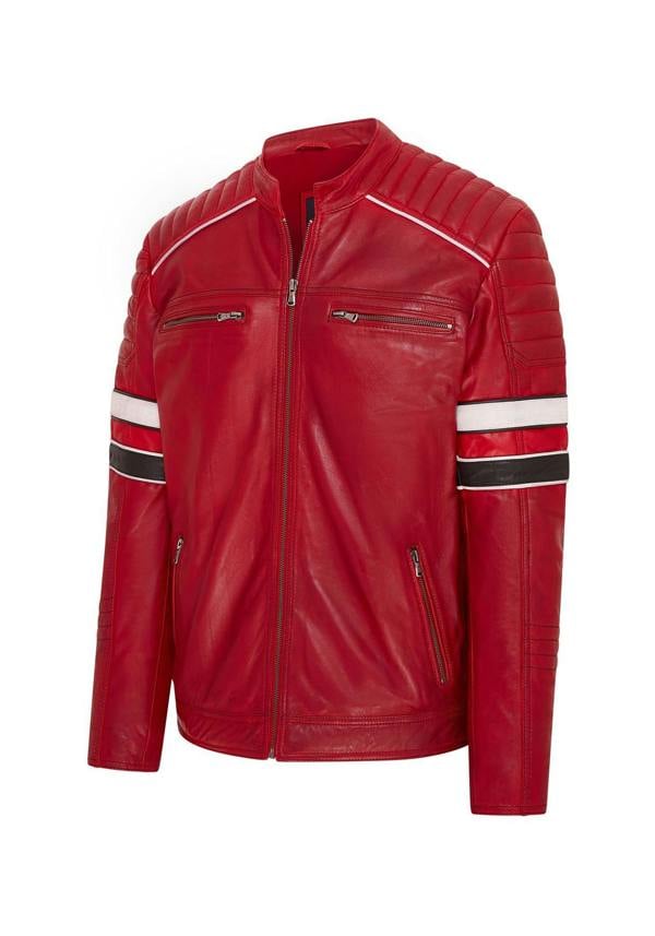 Infinity Leather Mens Quilted Leather Biker Racing Jacket- Brevik