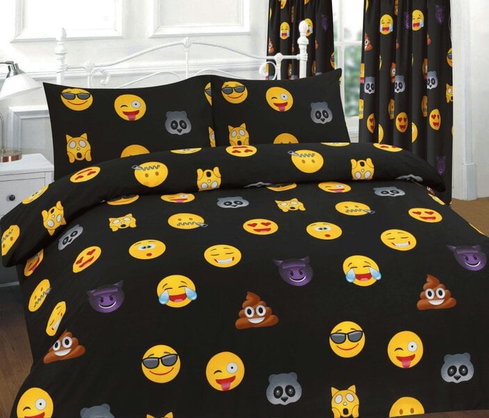 Night Zone Ikons Emoji Printed Duvet Cover Set – Polycotton Easy Care Bedding with Pillowcases