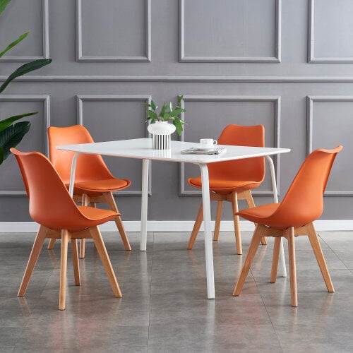 Set of 4 Dining Chairs with Solid Wooden Legs and Seat Cushion Pads Eva - Orange