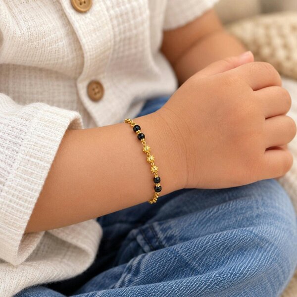 The Colourful Aura Gold Plated Black Crystal Bead Dotted Gold Ball Kids Nazaria Bracelet