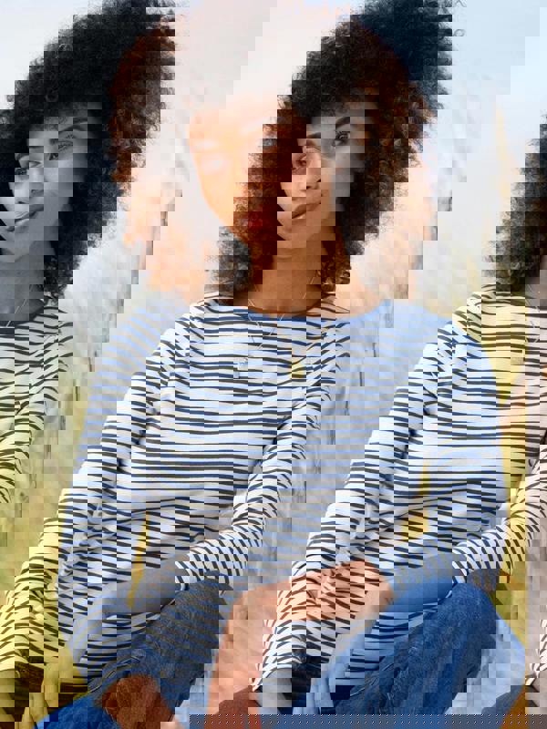 Kite Womens Organic Ashington Boat Neck 3/4 Sleeve Jersey Top Navy Stripe