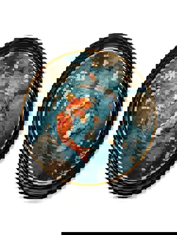 Exceptional Art Japanese Koi Carps Dusk -  Oxford Round Frame