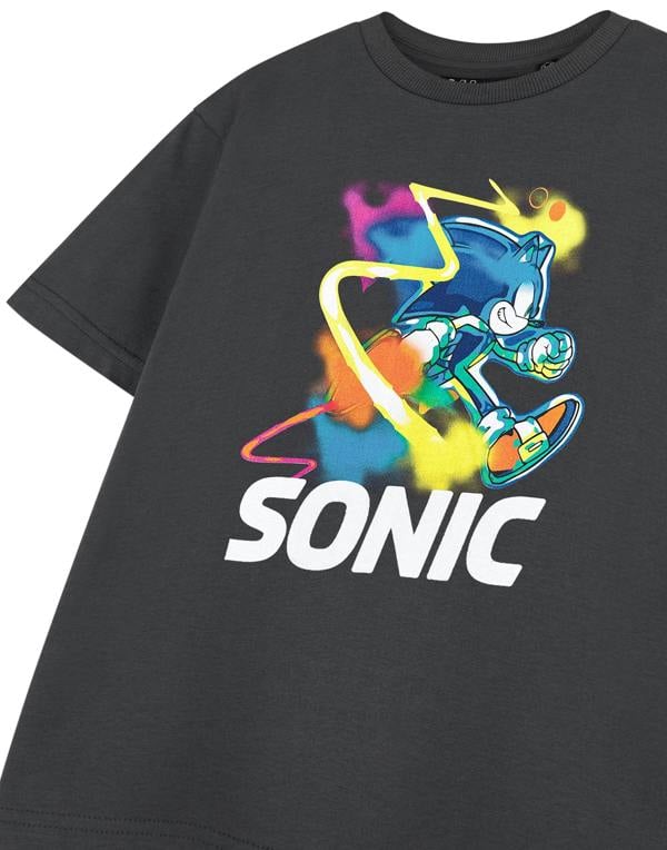 Sonic the Hedgehog Boys Grey Watercolour Short Sleeved T-Shirt