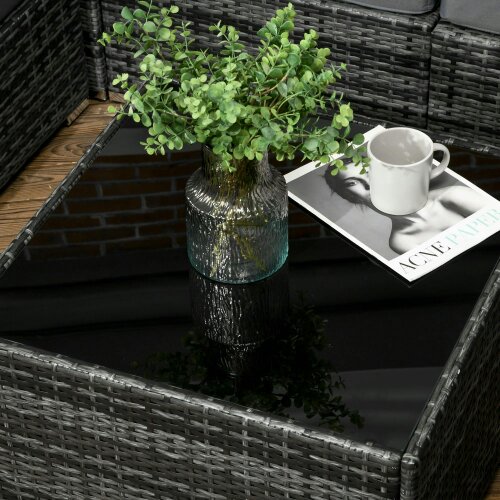 Wyld Haus Rero Rattan Grey 5 Seater Corner Sofa Set With Glass Table