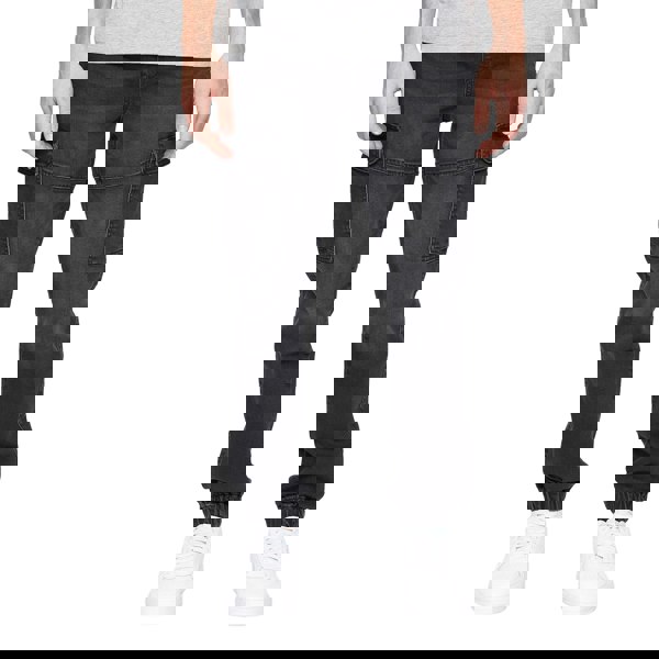 Crosshatch Mens Malimore Cuffed Ankle Cargo Jeans - Black Wash