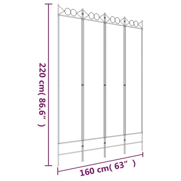 Berkfield 4-Panel Room Divider White 160x220 cm Fabric
