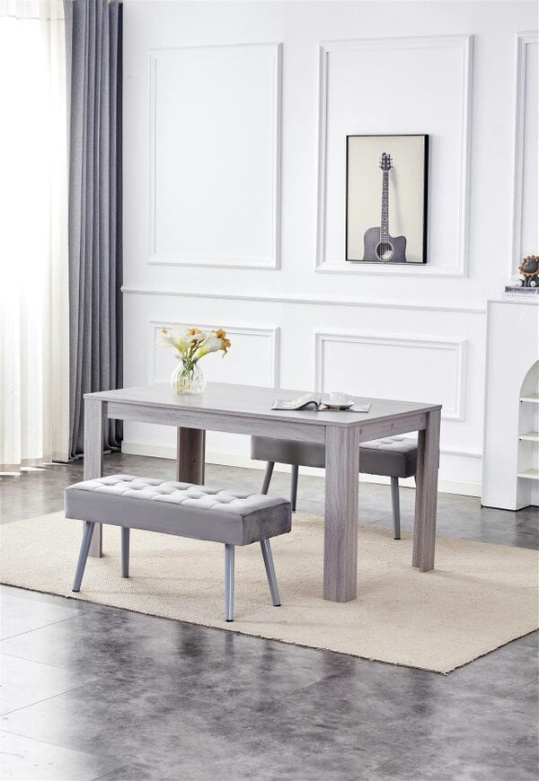 Kosy Koala Dining Table and 2 Benches 2 Grey Velvet Benches Wood Table Dining Set Furniture