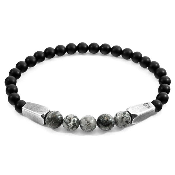 Anchor & Crew Grey Jasper Hukou Silver and Stone Bracelet