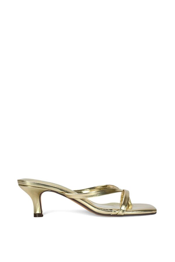 XY LONDON Kitten Heel Sandal Mules With Toe Post - Gold