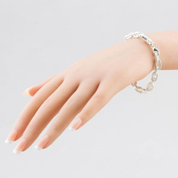 T. H. Baker Argentium Silver 7.5 Inch Textured Link Chain Bracelet ARG-94302-7.5