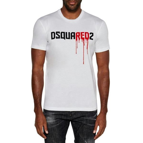 DSquared2 Mens Dripping Logo T-Shirt - White/Red/Black - 