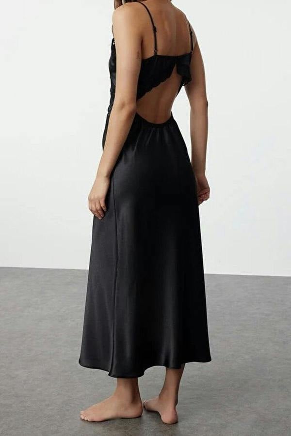 WOVCOR Satin Woven Nightdress with Lace Back Detail