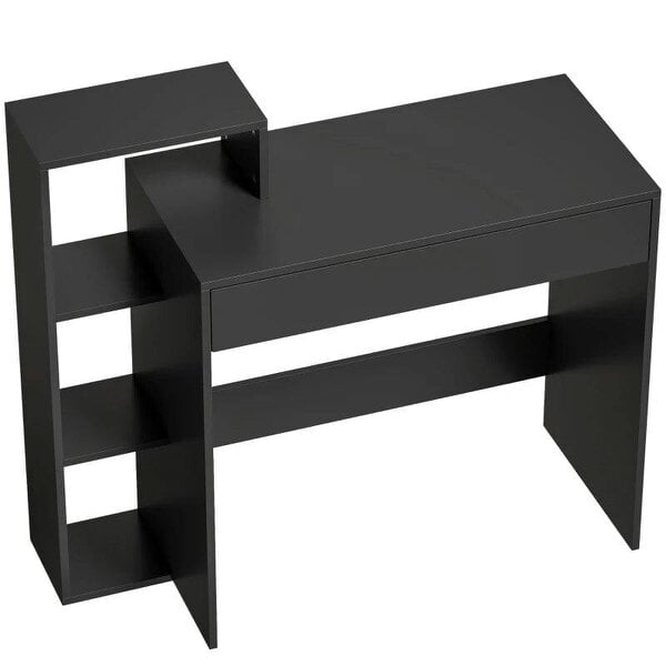 Desk with Storage, Computer Desk with 3 Open Shelves and Drawer, Workstation, Computer Table, Black