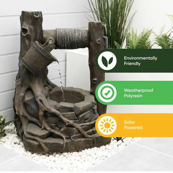 Gardenwize Solar Powered Rustic Brick Well Water Feature with Battery Backup