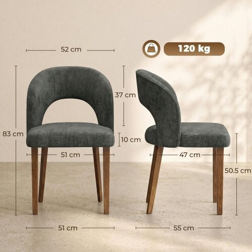 HOMCOM Modern Dining Chairs Set of 2 with Padded Seat, Backrest, Dark Grey