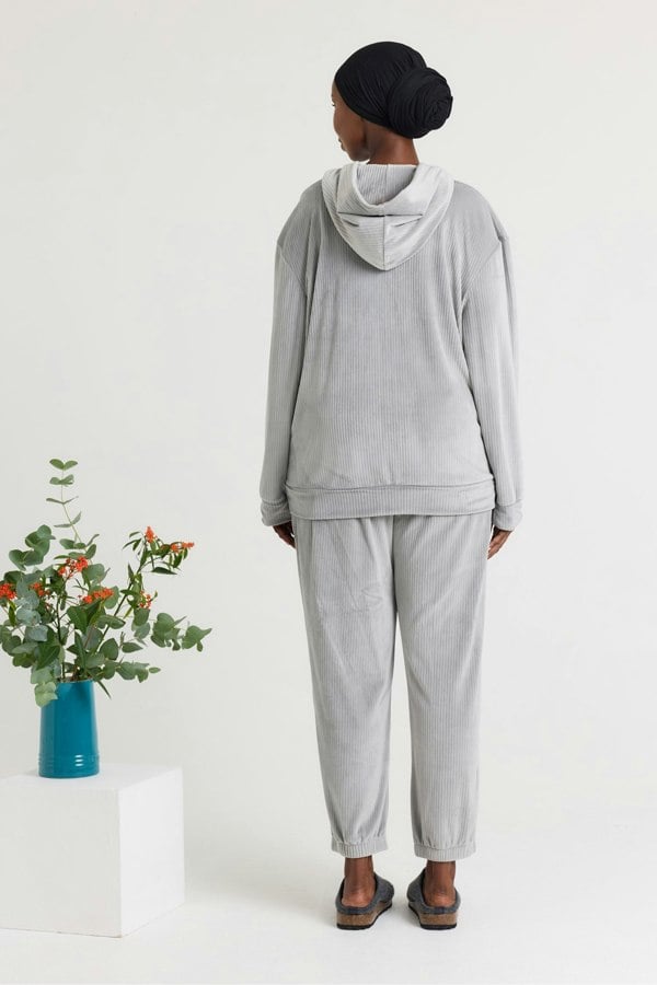 Velour Hoody Jogger Set in Grey - Loungewear