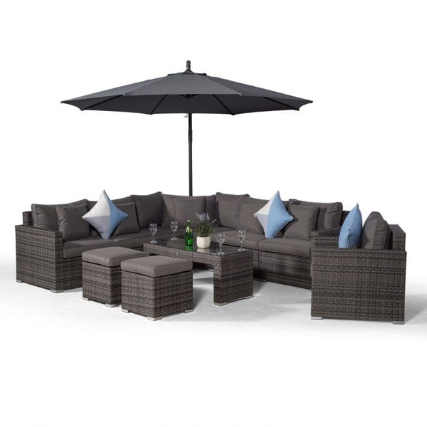 Giardino Santorini L Shape Modular 6 Seat Rattan Corner Sofa Set With Armchair, Coffee Table & 2 Stools