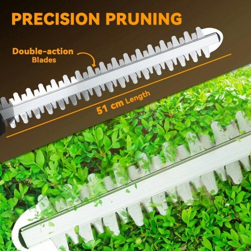 Bobobiy 20" Cordless Hedge Trimmer, 18V Electric Hedge Cutter with 51cm Dual Action Blade, 2 x 4000mAh Batteries and Brushless Motor Branches
