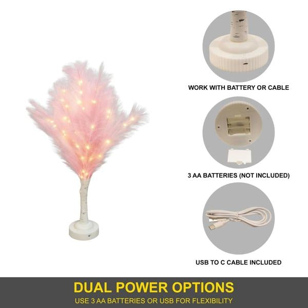 70cm Pink Feather Tree Table Lamp with Warm White LEDs, Battery-Operated Decorative Display image 5