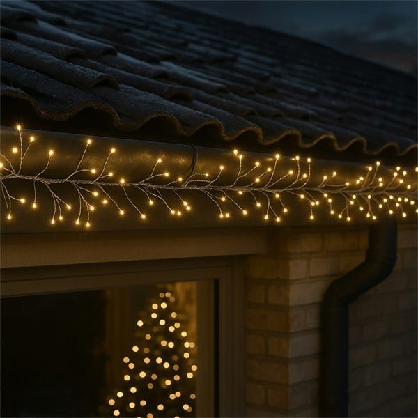 Xmas Haus Mini Cluster Lights Warm White LED  6m Silver Wire