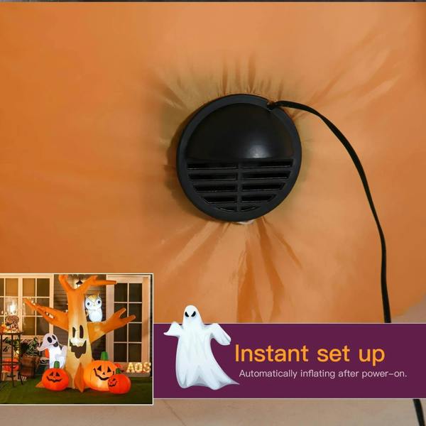 Inflatable Halloween ghost owl tree decoration with fan blower and instant setup