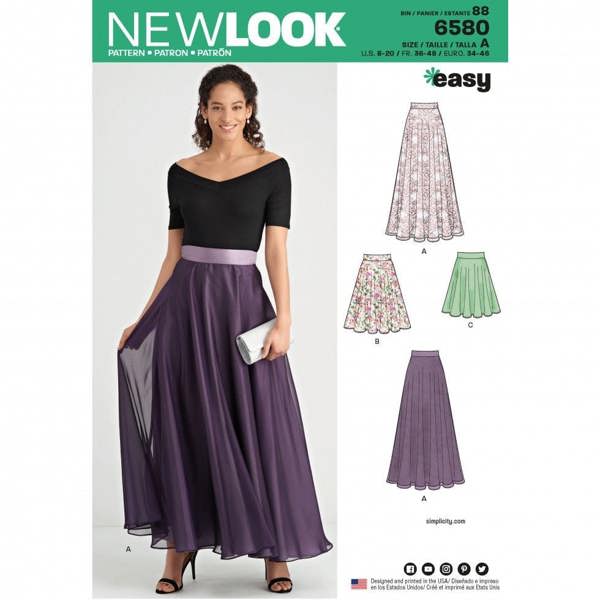 New Look Sewing Pattern 6580, Skirts for Women, A (8-10-12-14-16-18-20) - Easy