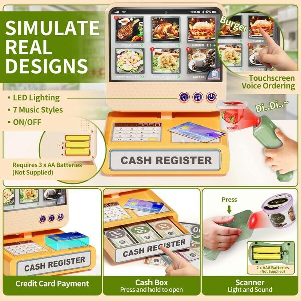 deAO Toys  Kids Supermarket Playset with Cash Register & Coffee Maker Pretend Grocery Store Toy with Accessories(Green)