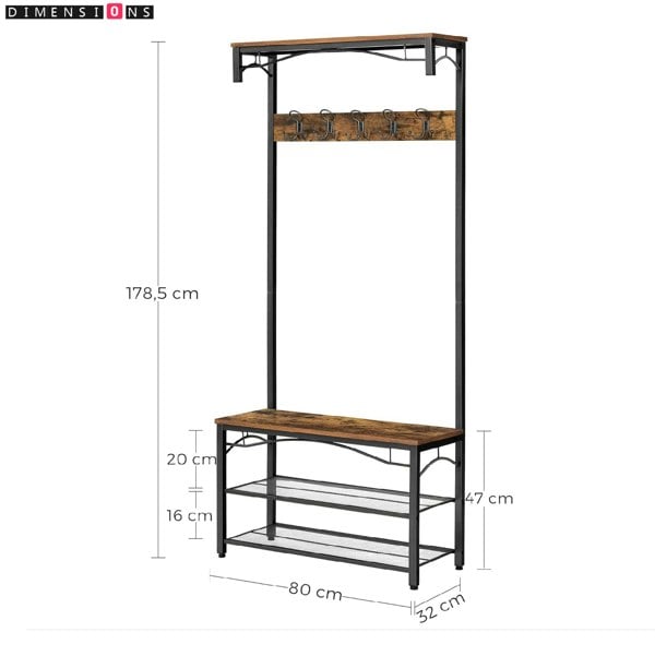 Modcraft Industrial Coat Rack with Bench and Shoe Rack