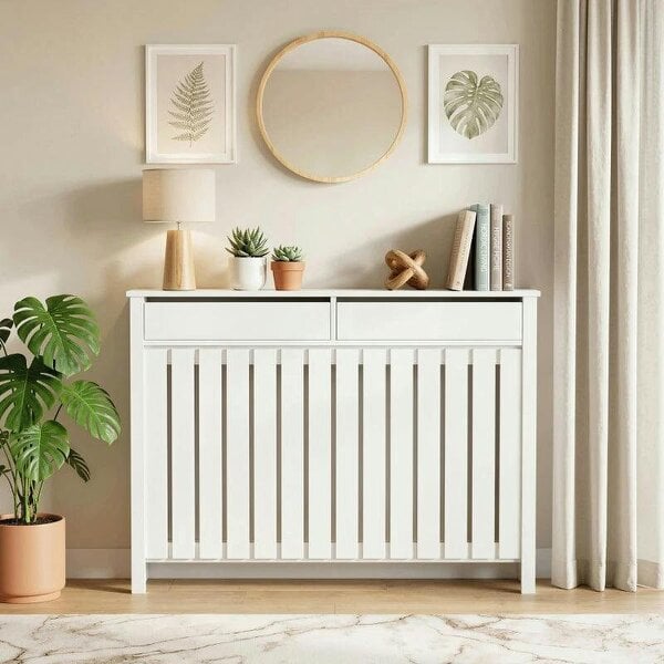 93 x 119cm Rustic-Look Radiator Cover - White - White