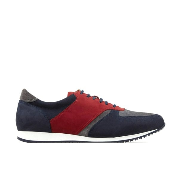Embassy London San Francisco - Sunrise - Men's low top nubuck leather trainer in red & navy