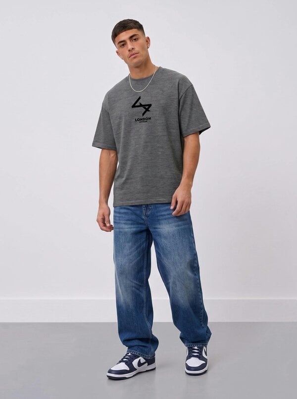 London Attitude Push Your Limits Oversized Heavyweight T-Shirt in Black Print