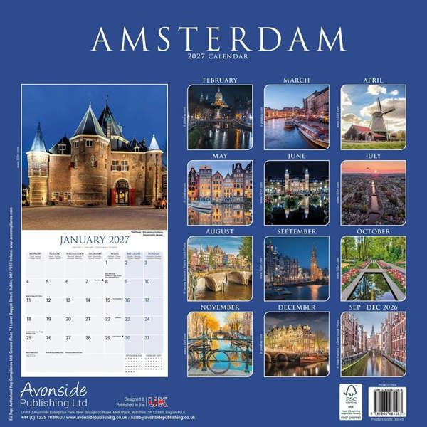 Europe Amsterdam Calendar 2027, Wall Calendars, Month To View, Travel, Gift