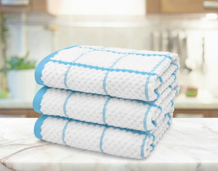 Velosso Embroiderd Woven Checked Cotton Tea Towel 3 Pack