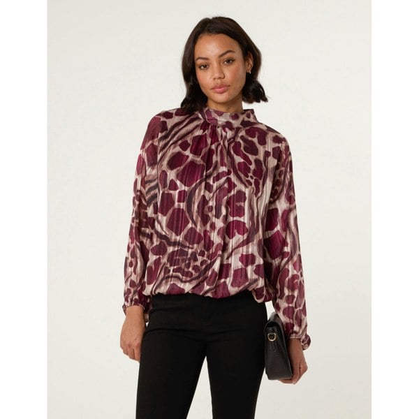 Blue Vanilla Metallic Stripe Puffball Blouse