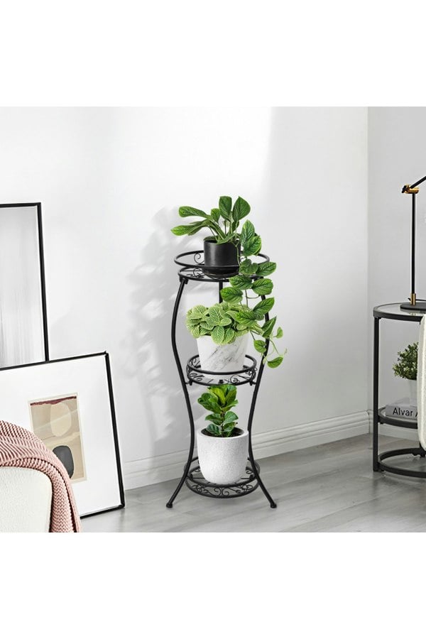 Living and Home 3-Tier Black Iron Plant Stand
