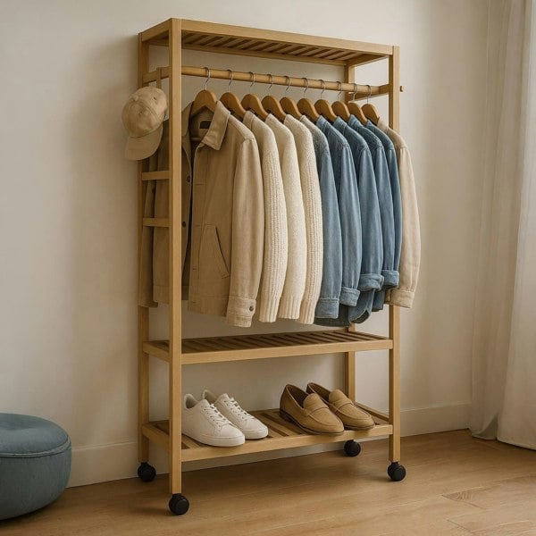 BMBO Wooden 4-in-1 Open Wardrobe With Shoe Rack