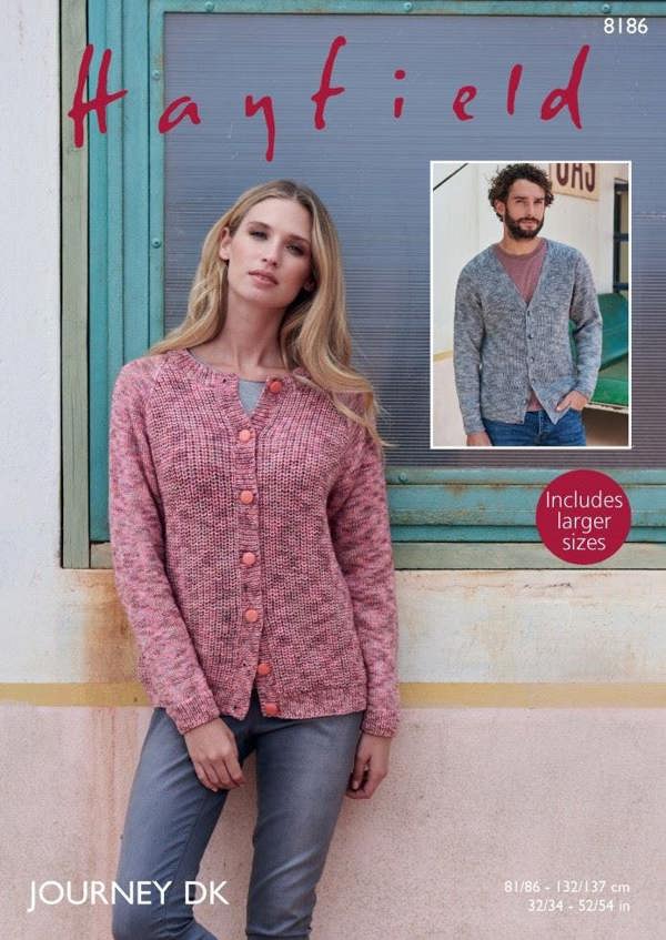 Hayfield Journey DK Knitting Pattern 8186, Cardigans for Men, Women, 32 - 54 Inches & 81 - 137 cm
