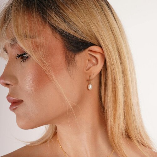 Spero London 9ct Solid Gold Semi - Hoop Pearl Stud Earrings
