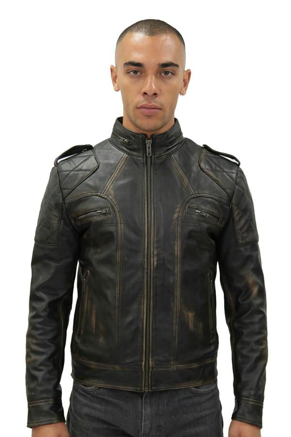 Infinity Leather Mens Vintage Leather Racing Biker Jacket-Brooklyn